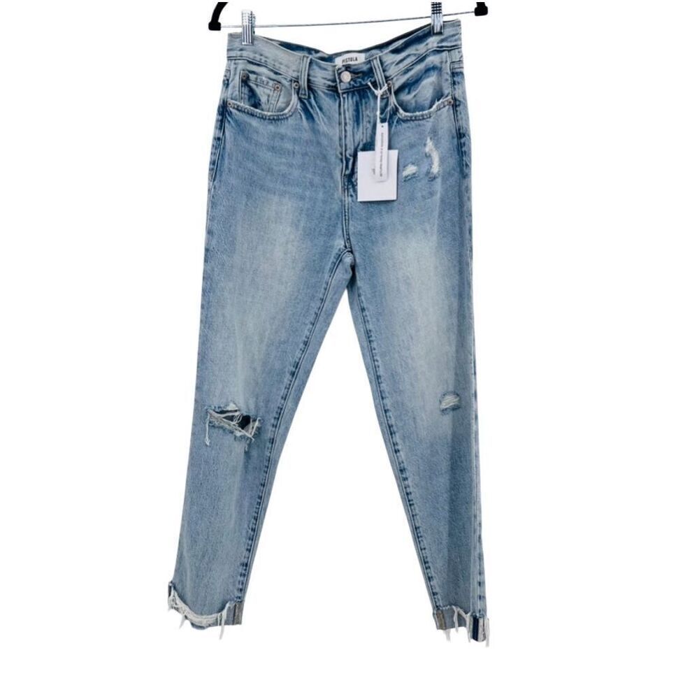 Nwt Pistola Jeans High Rise Relaxed Rollerdistressed Blue Size 26